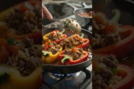 The Cheesy Beef Stuffed Peppers Everyone Will Love! #shorts #stuffedpeppers #beefrecipe