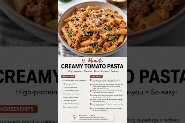 15-Minute High-Protein Creamy Tomato Pasta #food #recipe #health #healthy #dinner #weightloss