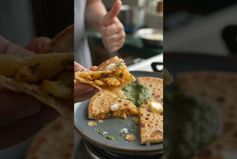 crispy aloo paratha #cooking #asmr #recipe #easy