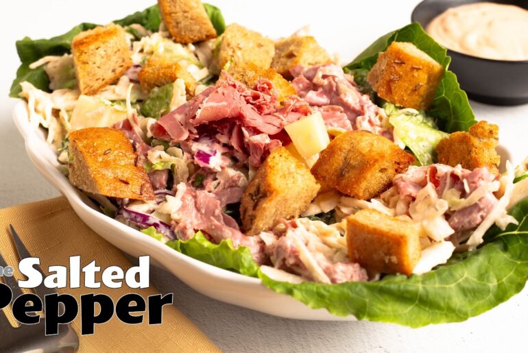 How to Make Reuben Salad with Air Fryer Rye Croutons