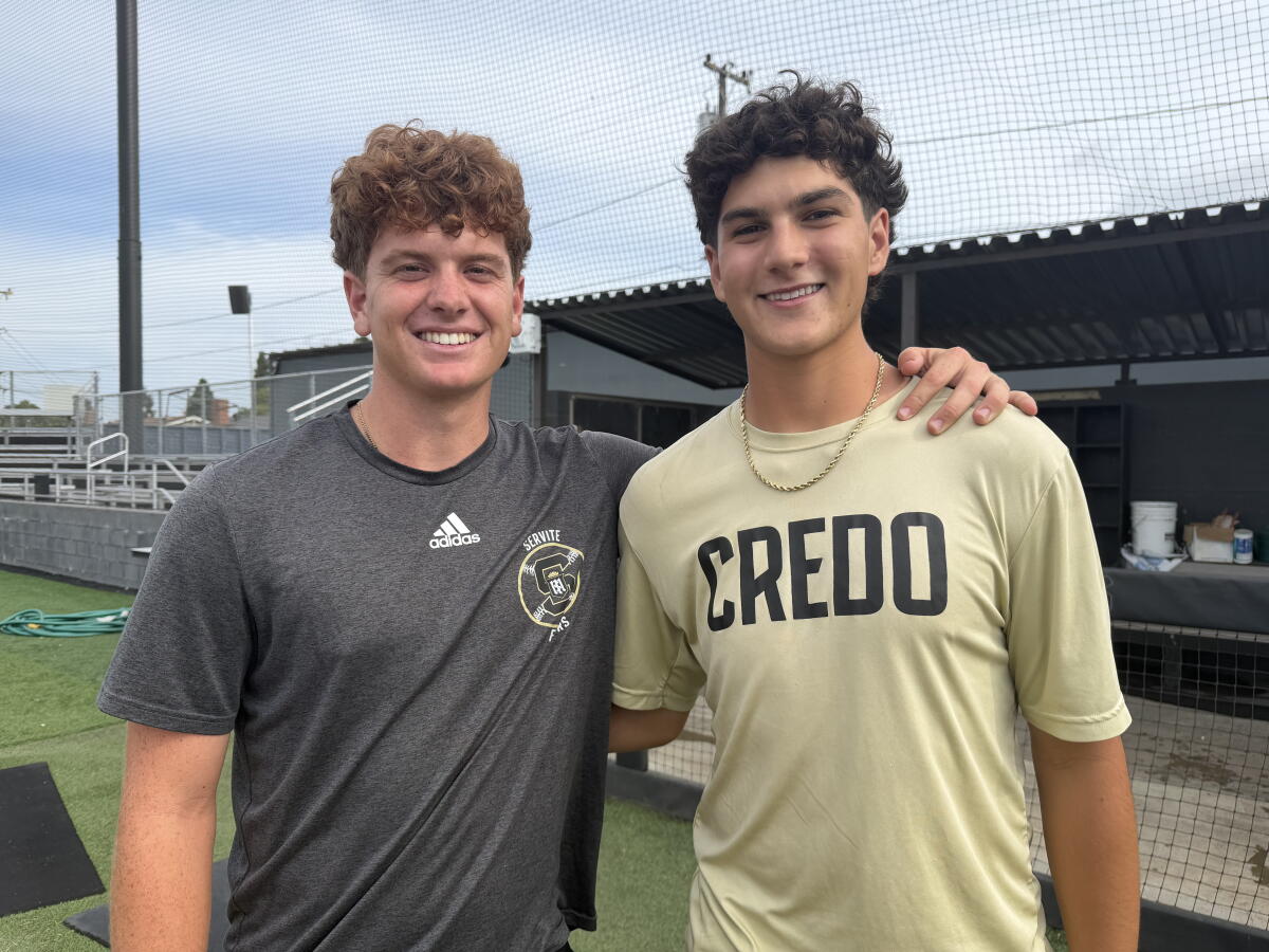 Servite baseball players Shane Wendler (left) and John Sullivan are committed to USC and UCLA, respectively.