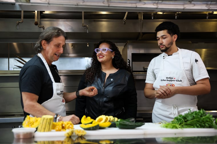 Vedge Owner and Chef Rich Landau talks to Philadelphia Inquirer's Ariane Datil and Ocho Supper Club Chef RJ Smith during an Inquirer’s Food Fest 2026 production shoot.