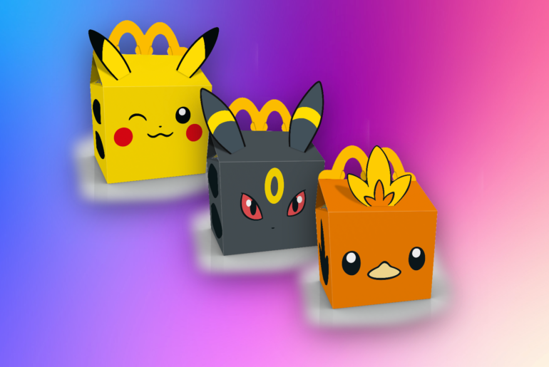 Three Pokemon Happy Meal boxes