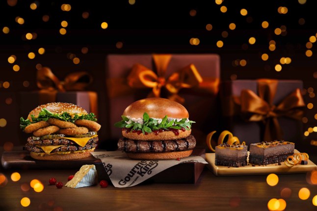Burger King Christmas menu items with a festive background